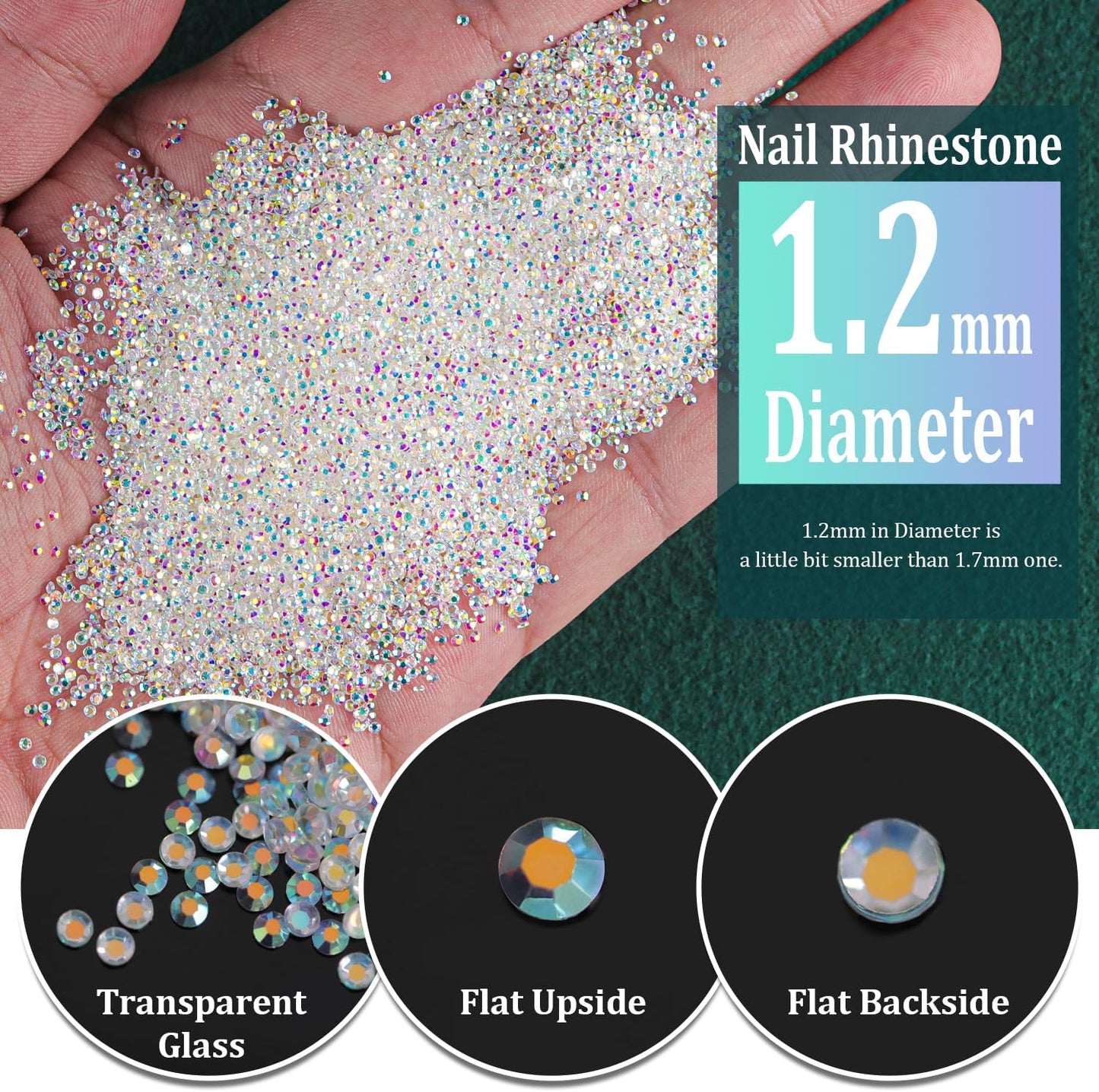 5000 Pieces of 1.2mm Mini AB Glass Rhinestones for Nail Art and Manicure - Iridescent, Long-Lasting Shine, Micro Dust Glitter, and Caviar Bead Sugar Gems