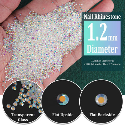 5000 Pieces of 1.2mm Mini AB Glass Rhinestones for Nail Art and Manicure - Iridescent, Long-Lasting Shine, Micro Dust Glitter, and Caviar Bead Sugar Gems