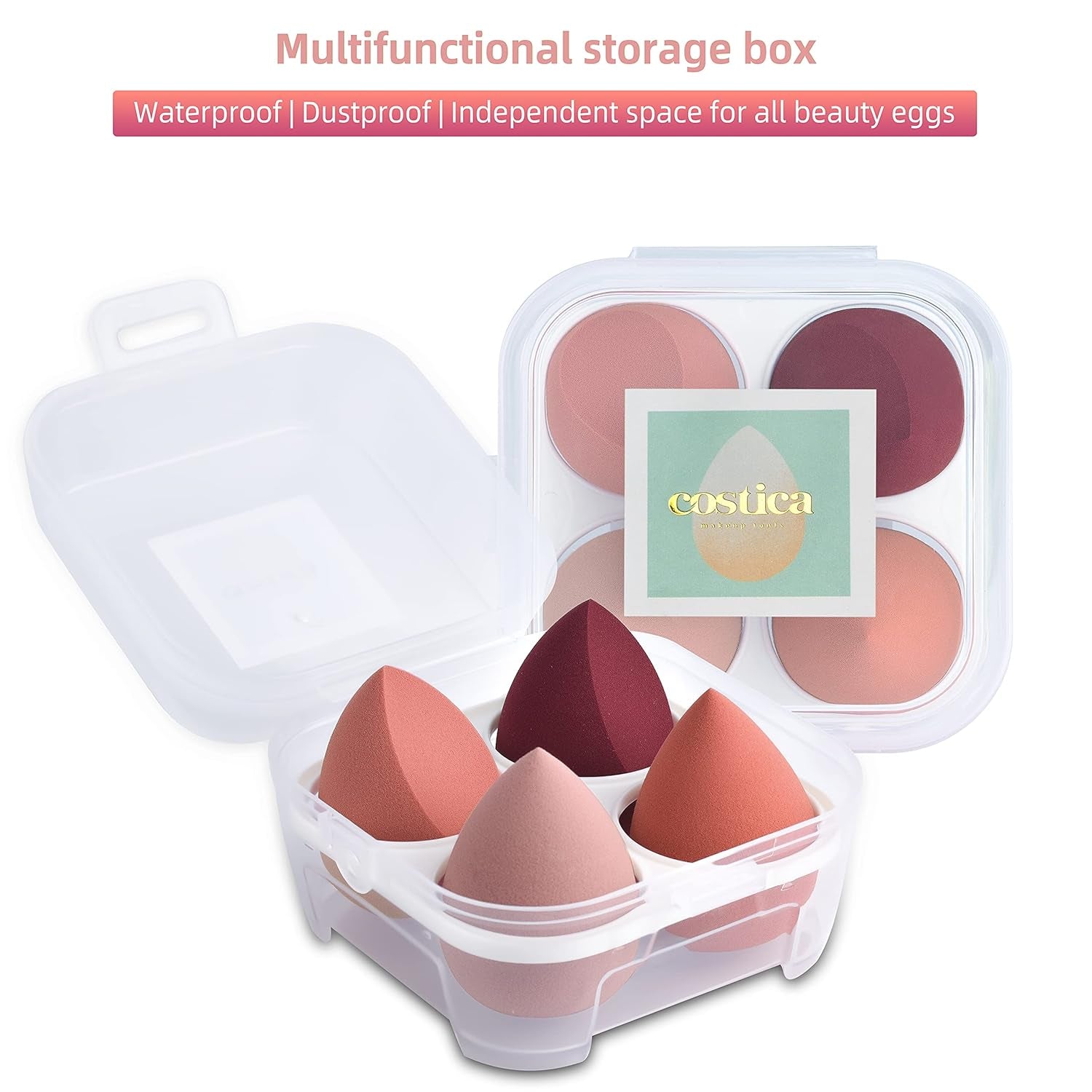 COSTICA Rose Series Makeup Sponge Set - 4 Multi-Colored Blenders for Flawless Liquid Application