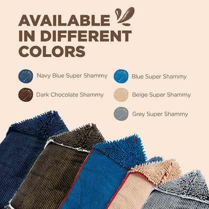 Soggy Doggy Super Shammy Dog Towel - Microfiber Chenille Towel for Drying Dogs and Cleaning Paws - Fast Drying with Hand Pockets for Ease (Beige/Red Trim, 31” X 14”)