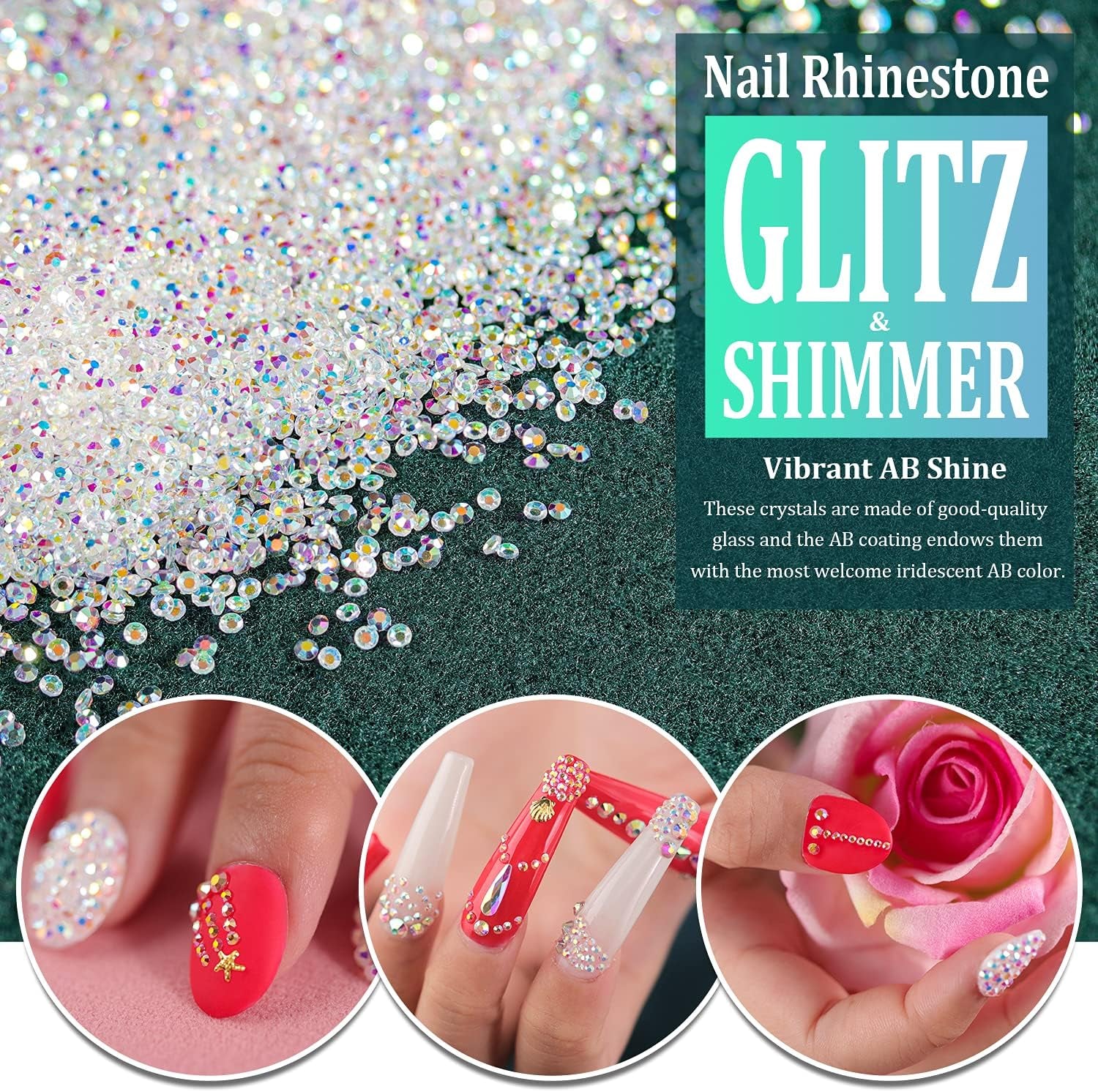 5000 Pieces of 1.2mm Mini AB Glass Rhinestones for Nail Art and Manicure - Iridescent, Long-Lasting Shine, Micro Dust Glitter, and Caviar Bead Sugar Gems