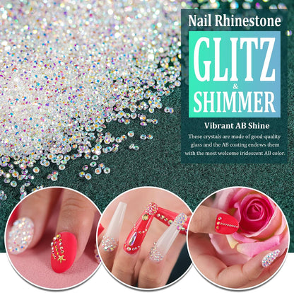 5000 Pieces of 1.2mm Mini AB Glass Rhinestones for Nail Art and Manicure - Iridescent, Long-Lasting Shine, Micro Dust Glitter, and Caviar Bead Sugar Gems