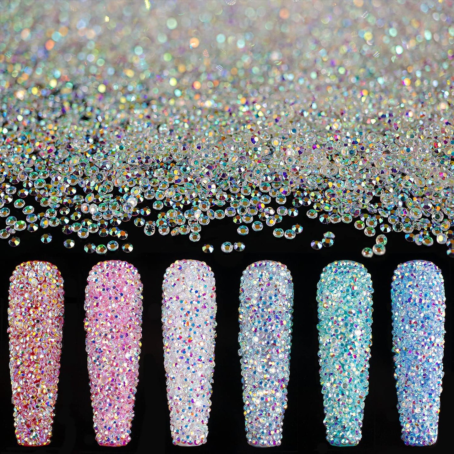 5000 Pieces of 1.2mm Mini AB Glass Rhinestones for Nail Art and Manicure - Iridescent, Long-Lasting Shine, Micro Dust Glitter, and Caviar Bead Sugar Gems