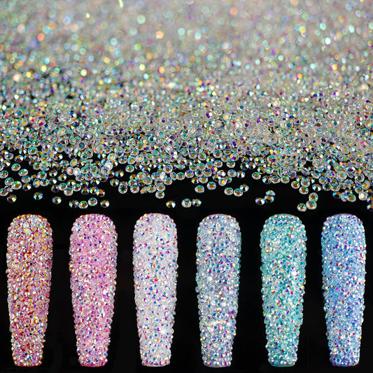 5000 Pieces of 1.2mm Mini AB Glass Rhinestones for Nail Art and Manicure - Iridescent, Long-Lasting Shine, Micro Dust Glitter, and Caviar Bead Sugar Gems