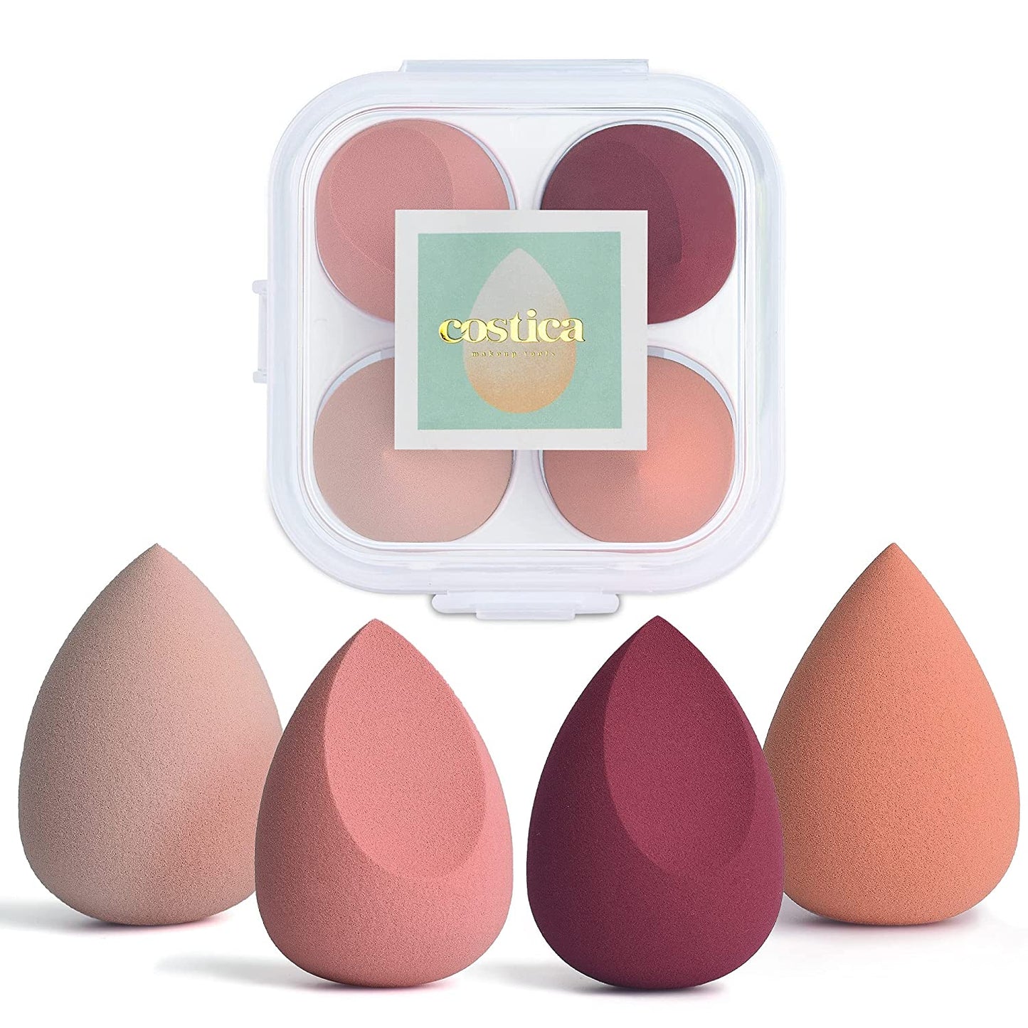 COSTICA Rose Series Makeup Sponge Set - 4 Multi-Colored Blenders for Flawless Liquid Application