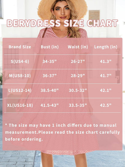 Women'S Casual Summer Tiered Midi Dress 2025 Short Sleeve V-Neck Loose Cotton Ruffle Babydoll Dress Boho Sundress