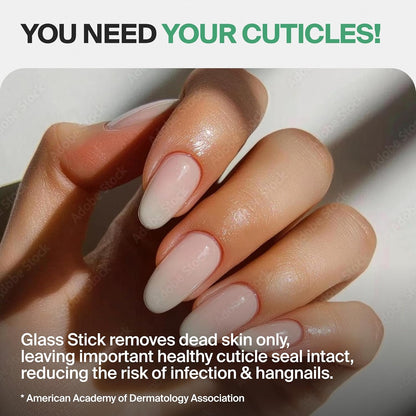 Premium Clear Glass Cuticle Stick with Leather Sleeve - Ethically Crafted in the Czech Republic - Multi-Functional Cuticle Pusher, Remover, Callous & Dry Skin Fingertip File, Nail Shaper