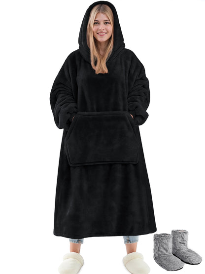 Wearable Blanket Hoodie Sweatshirt for Women and Men, Warm and Cozy Blanket Hoodie, Flannel Blanket with Sleeves and Giant Pocket