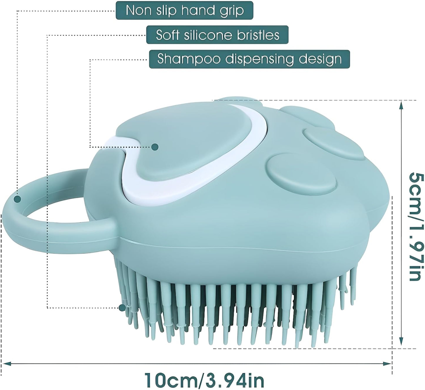 Pet Grooming Brush, Silicone Rubber Dog Bath Brush Comb, Soft Silicone Puppy Massage Brush Hair Fur Grooming Cleaning Brush with Shampoo Dispenser, Blue