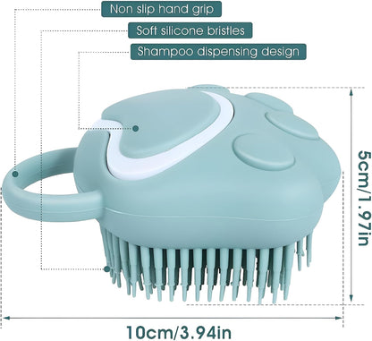 Pet Grooming Brush, Silicone Rubber Dog Bath Brush Comb, Soft Silicone Puppy Massage Brush Hair Fur Grooming Cleaning Brush with Shampoo Dispenser, Blue
