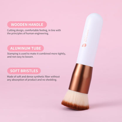 Foundation Brush,Flat Top Kabuki Brush Synthetic Professional Makeup Brush Liquid Blending Mineral Powder Buffing Stippling Makeup Tools, Rose Golden/White