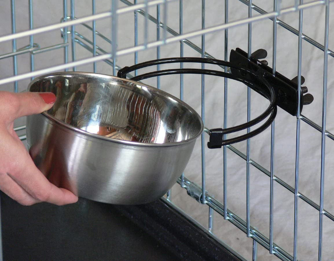 Snap'Y Fit Stainless Steel Food or Water Bowl, Holds 10 Ounces, Mounts to Wire Crates, No-Tip Design, Rust-Resistant, for Small Dogs and Cats