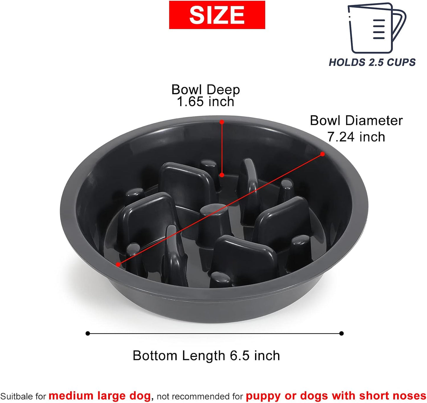 Slow Feeder Dog Bowl - BPA, PVC, and Phthalate-Free - Suitable for Most Raised Feeders - Non-Slip Maze Design - Can Be Used for All Food Types