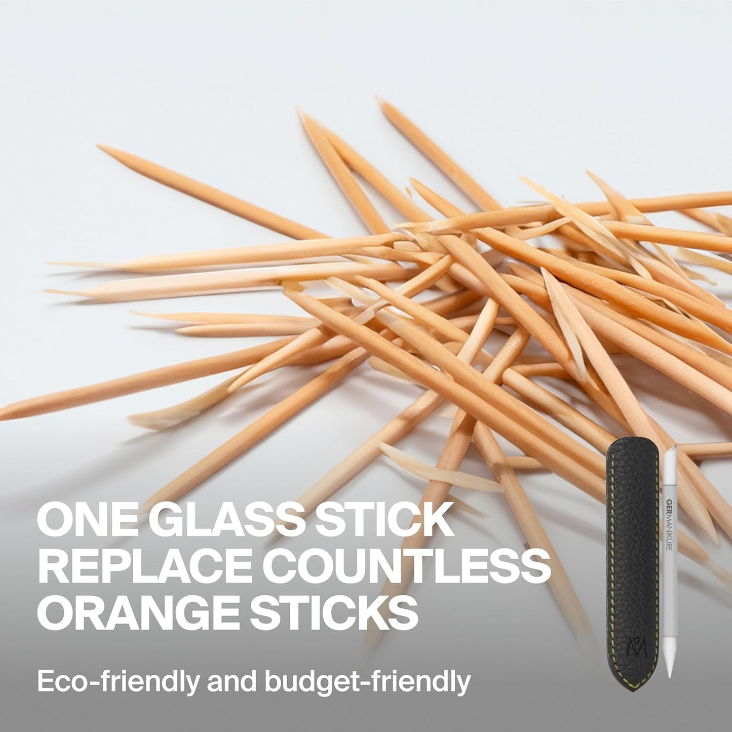 Premium Clear Glass Cuticle Stick with Leather Sleeve - Ethically Crafted in the Czech Republic - Multi-Functional Cuticle Pusher, Remover, Callous & Dry Skin Fingertip File, Nail Shaper