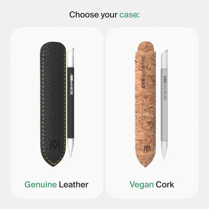 Premium Clear Glass Cuticle Stick with Leather Sleeve - Ethically Crafted in the Czech Republic - Multi-Functional Cuticle Pusher, Remover, Callous & Dry Skin Fingertip File, Nail Shaper